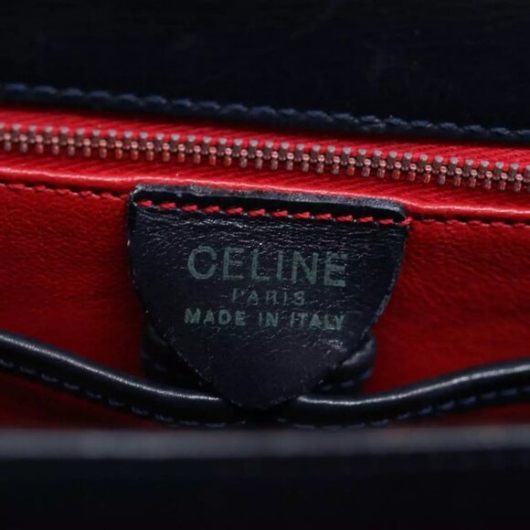 CELINE Shoulder Bag Leather Navy Authentic - Picture 12 of 16